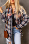 Contrast Hooded Drawstring Plaid Shacket
